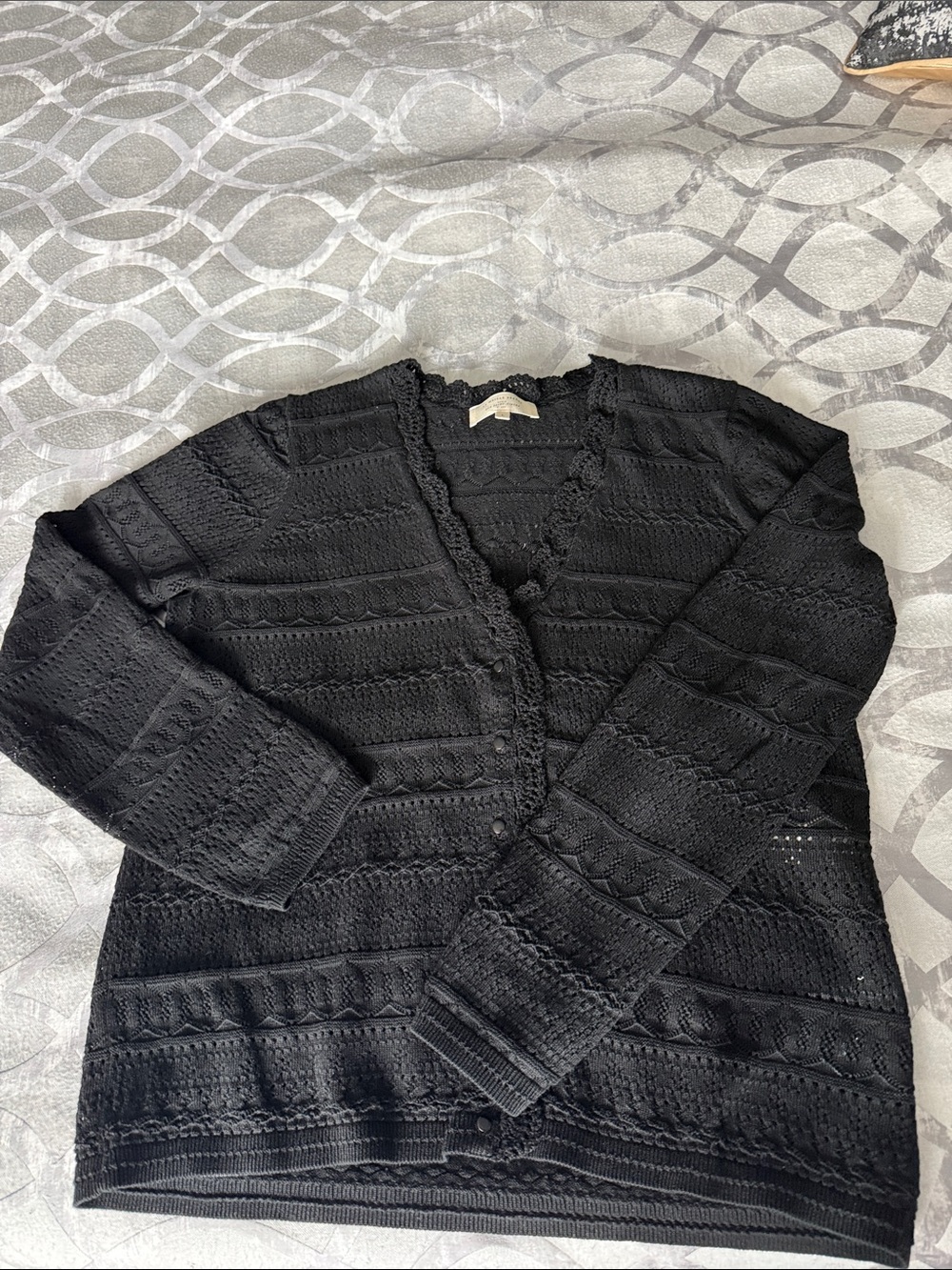 Sezane Black Open-Knit Button-Front Cardigan